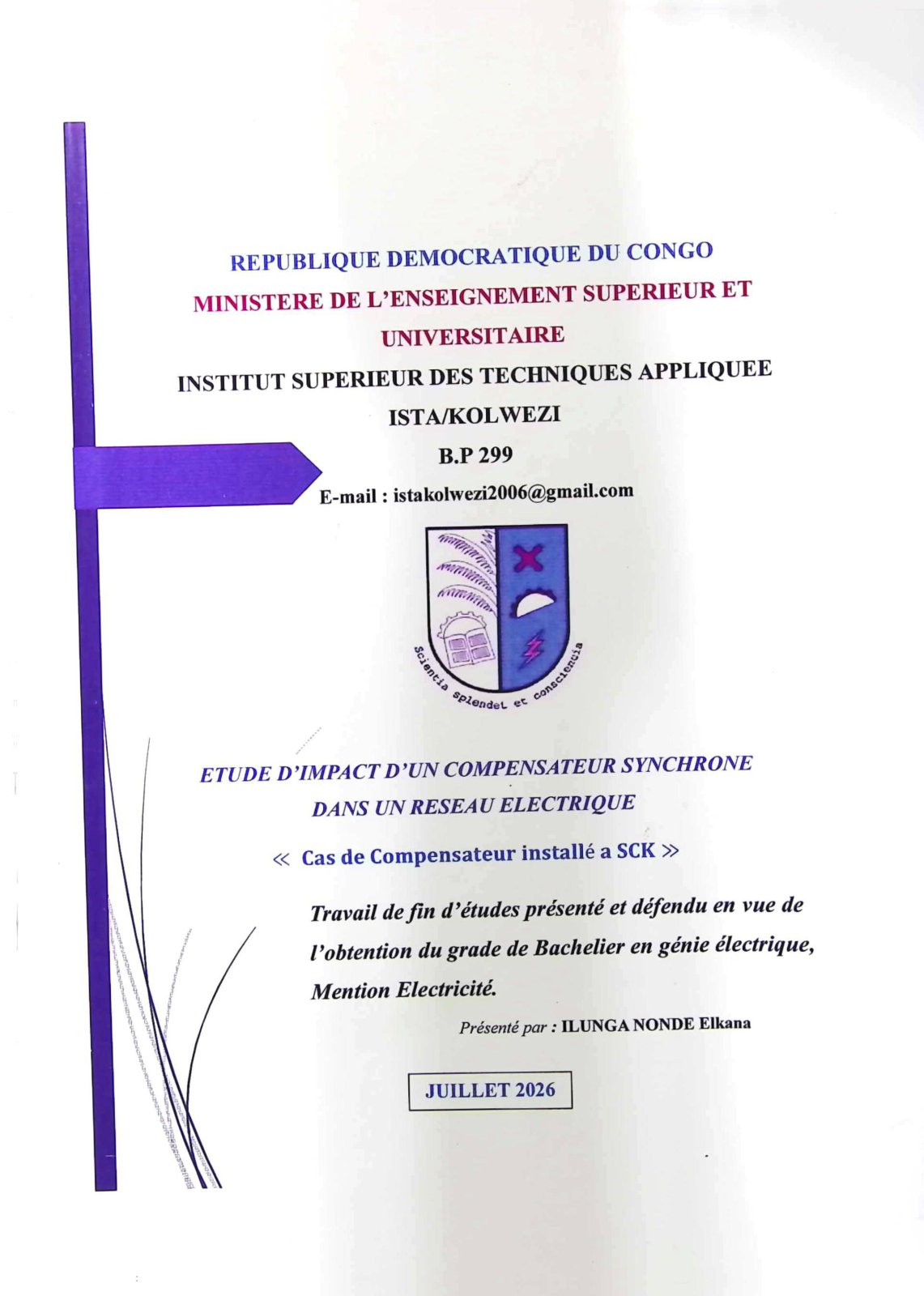 First page of ETUDE D’IMPACT D’UN COMPENSATEUR SYNCHRONE DANS UN RESEAU ELECTRIQUE