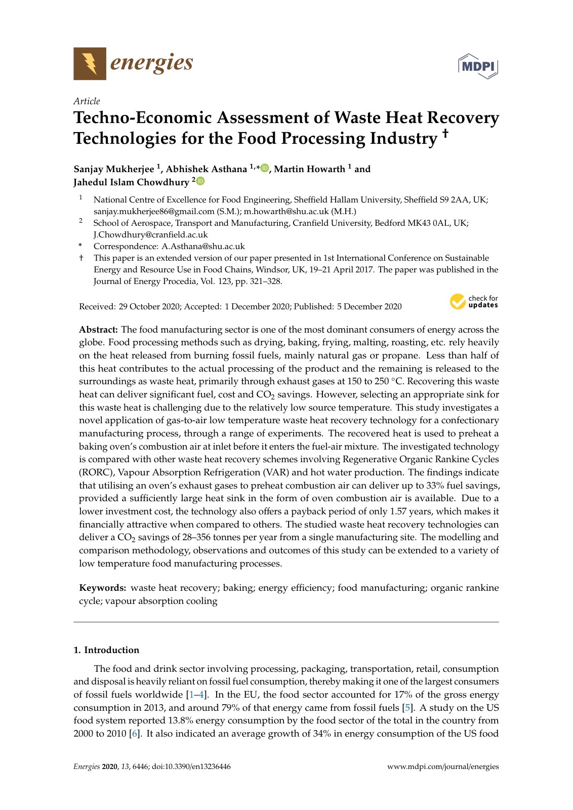 First page of Techno Economic Assessment of Waste Heat