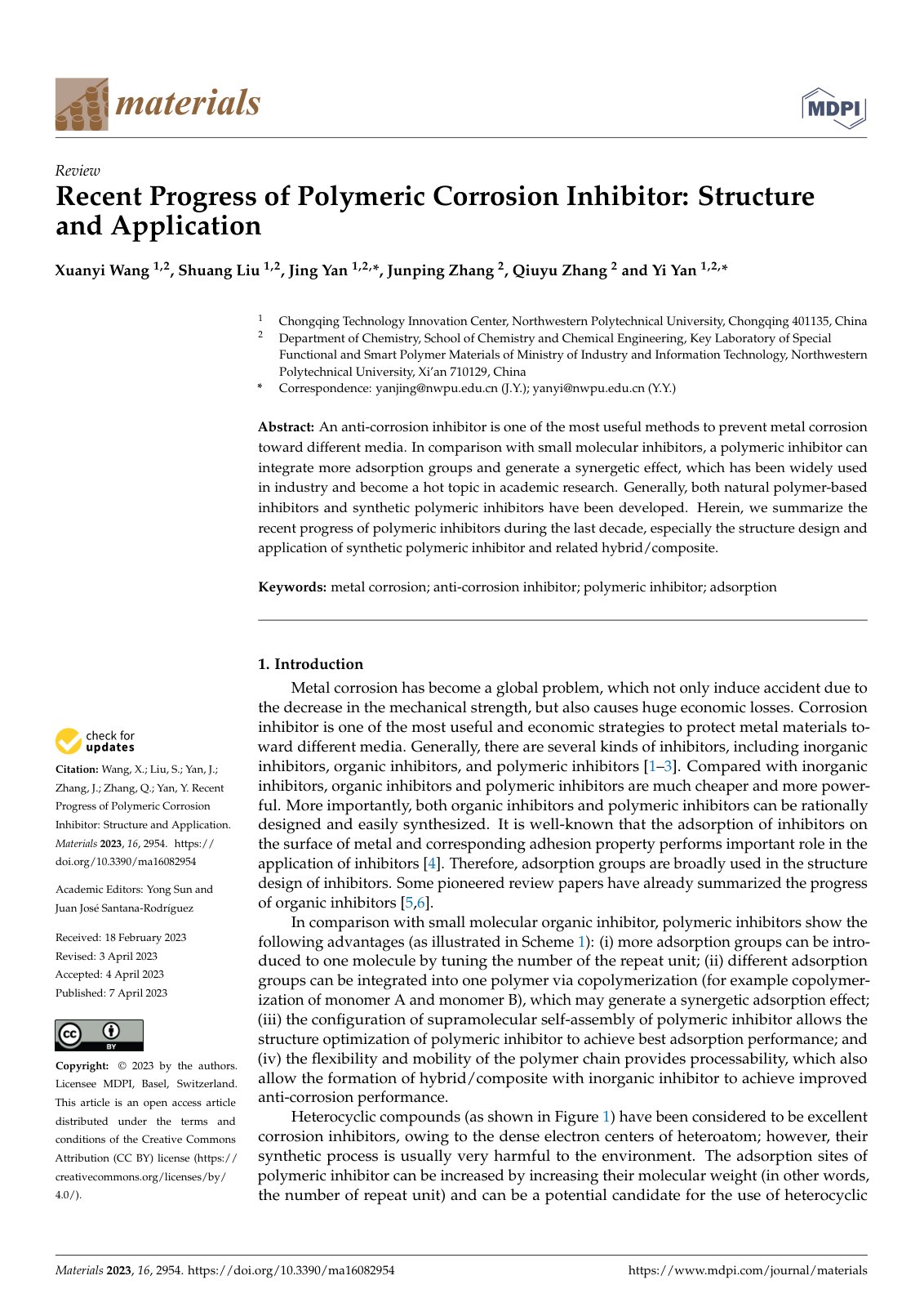 First page of Recent Progress of Polymeric Corrosion Inhibitor: Structure and Application