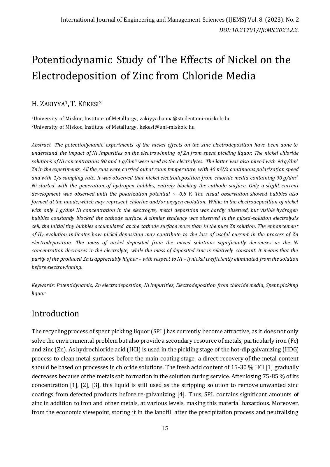 First page of Potentiodynamic Study of The Effects of