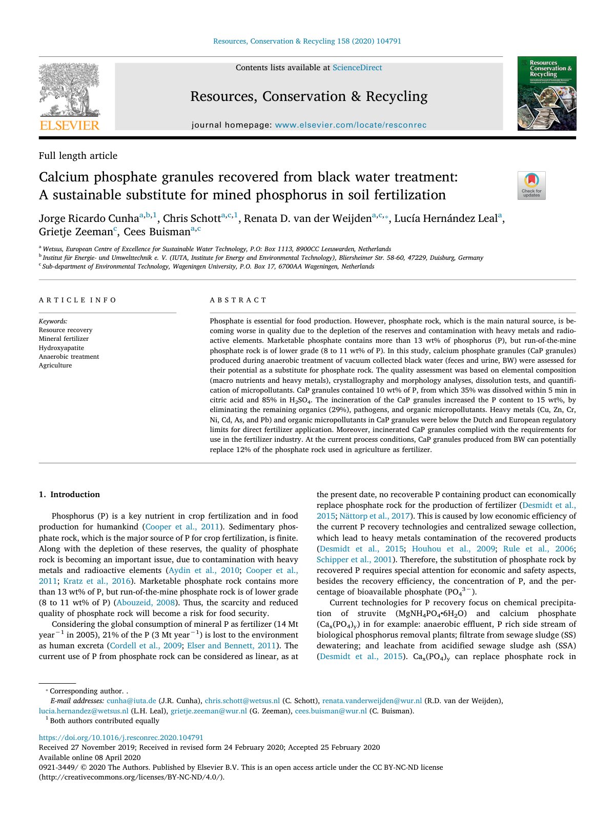 First page of Calcium phosphate granules recovered fro