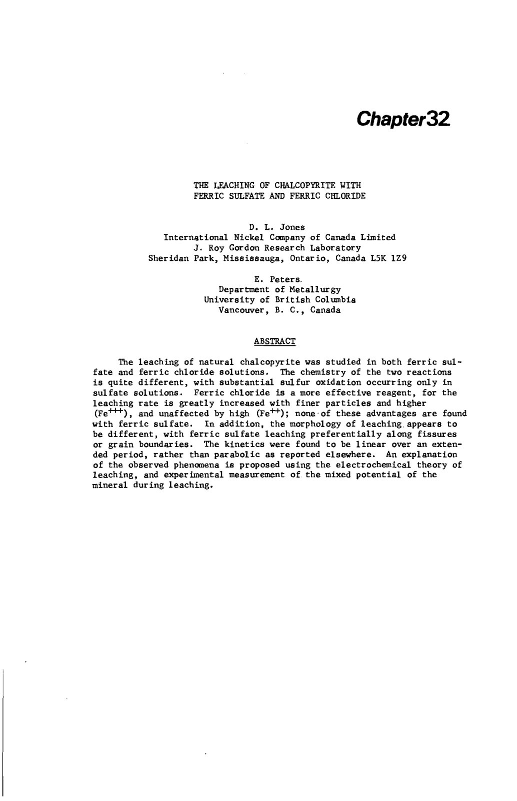 First page of The leaching of chalcopyrite with ferric sulfate and ferric chloride