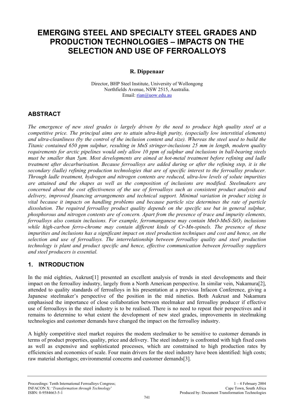 First page of Emerging steel and specialty steel grade