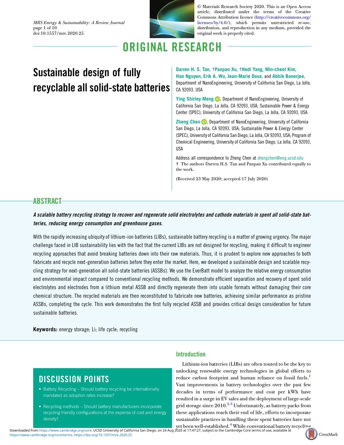 First page of Sustainable design of fully recyclable a