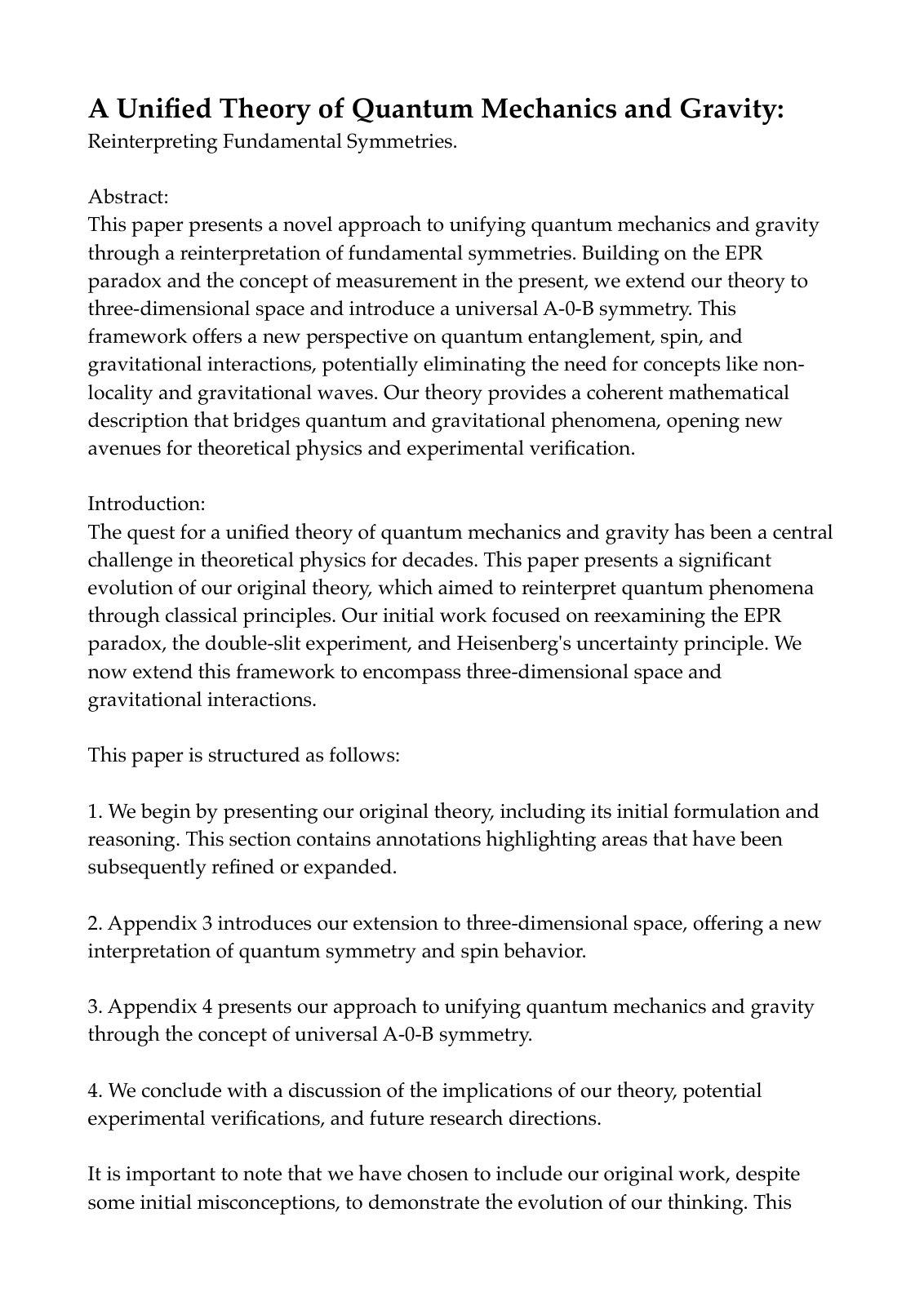 First page of A Unified Theory of Quantum Mechanics an
