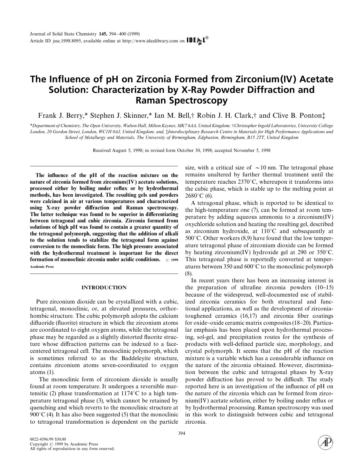 First page of The Influence of pH on Zirconia Formed f