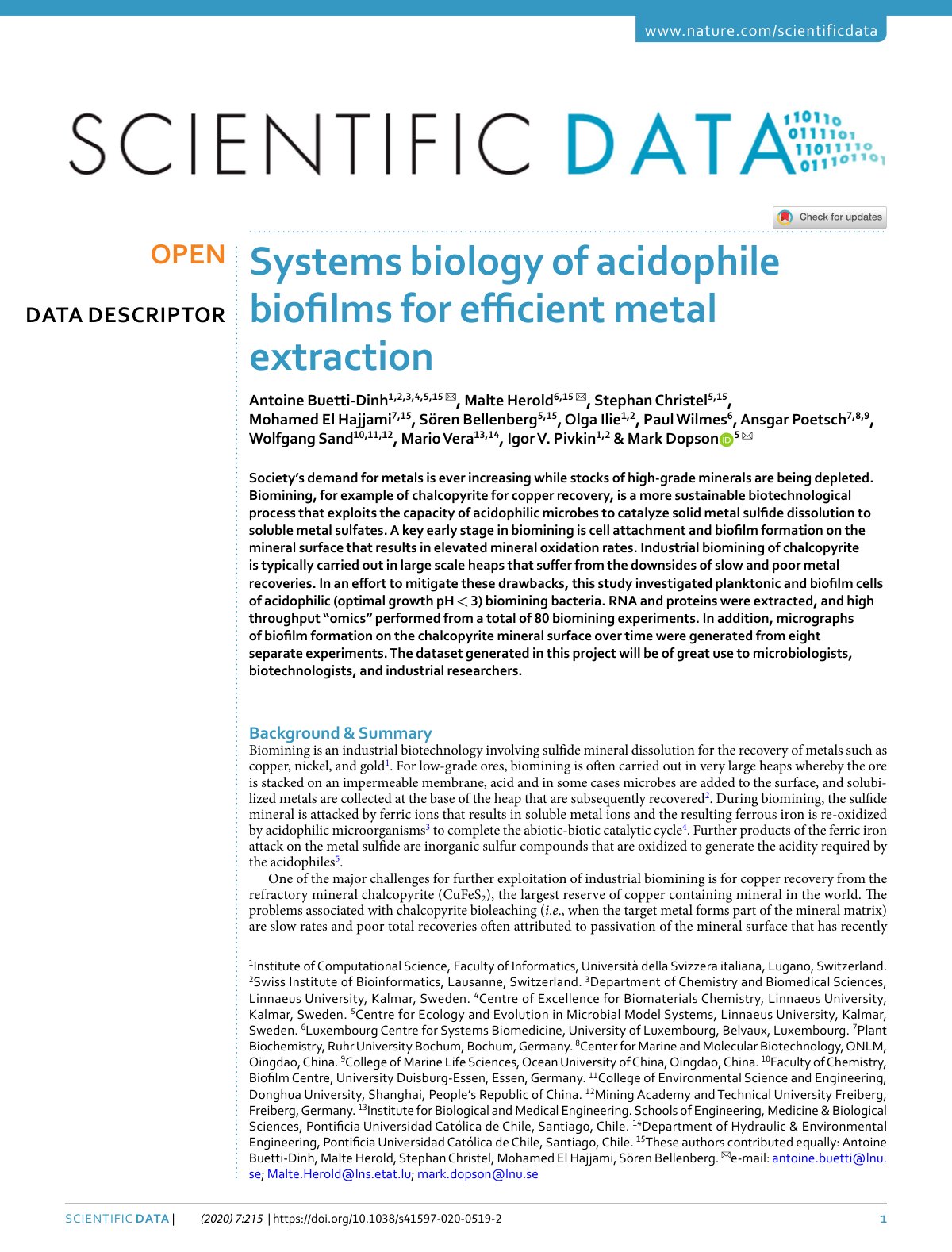 First page of Systems biology of acidophile biofilms f