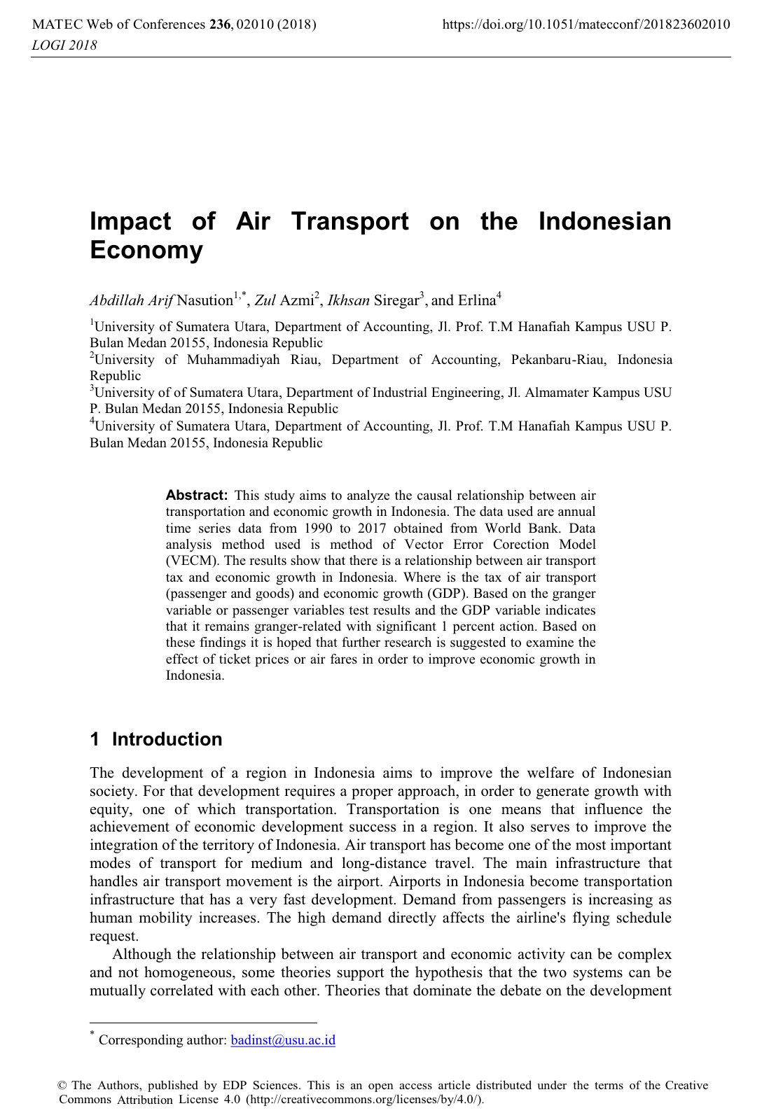 First page of Impact of Air Transport on the Indonesia
