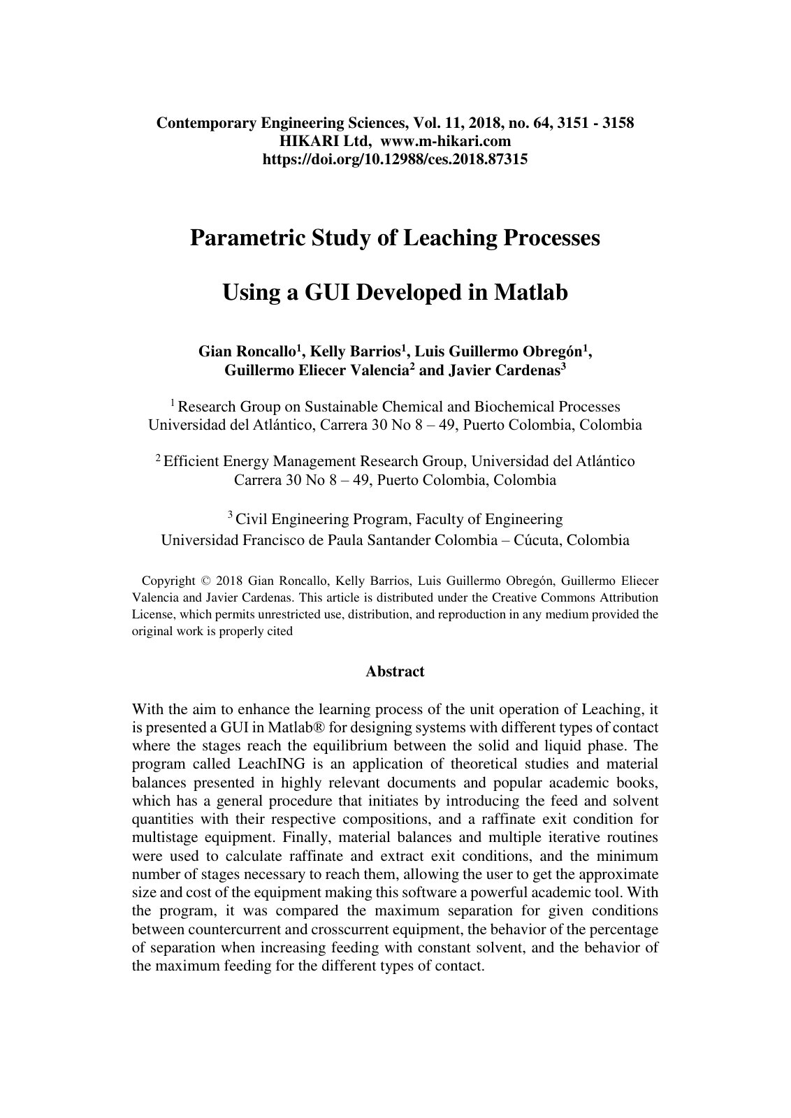 First page of Parametric study of leaching processes u