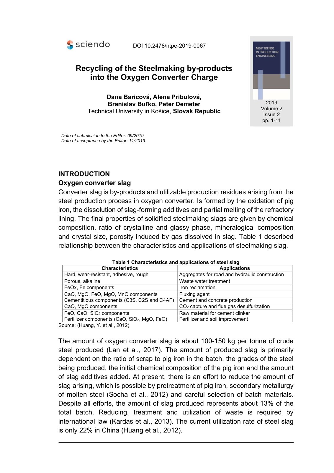 First page of Recycling of the Steelmaking by-products into the Oxygen Converter Charge