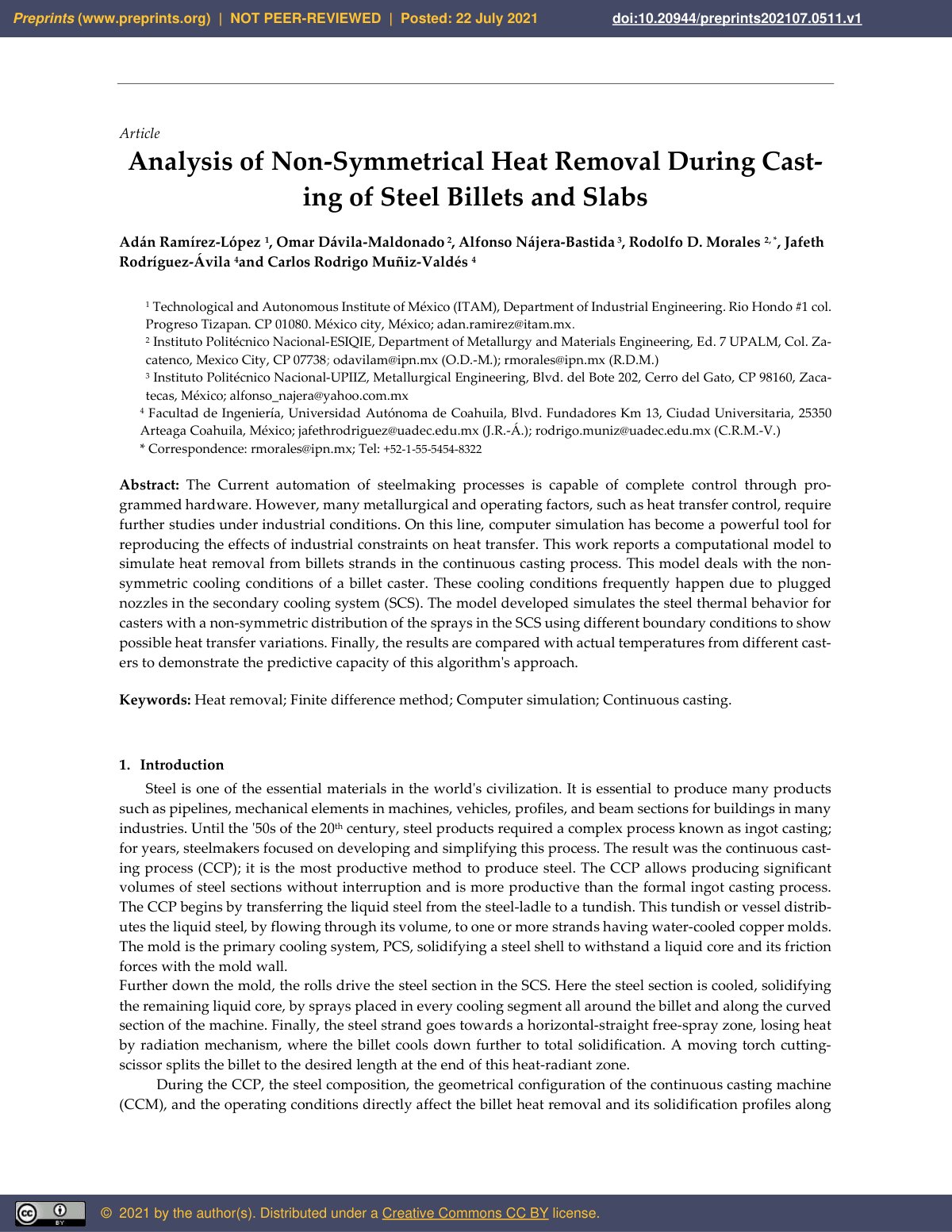 First page of Analysis of Non Symmetrical Heat Removal