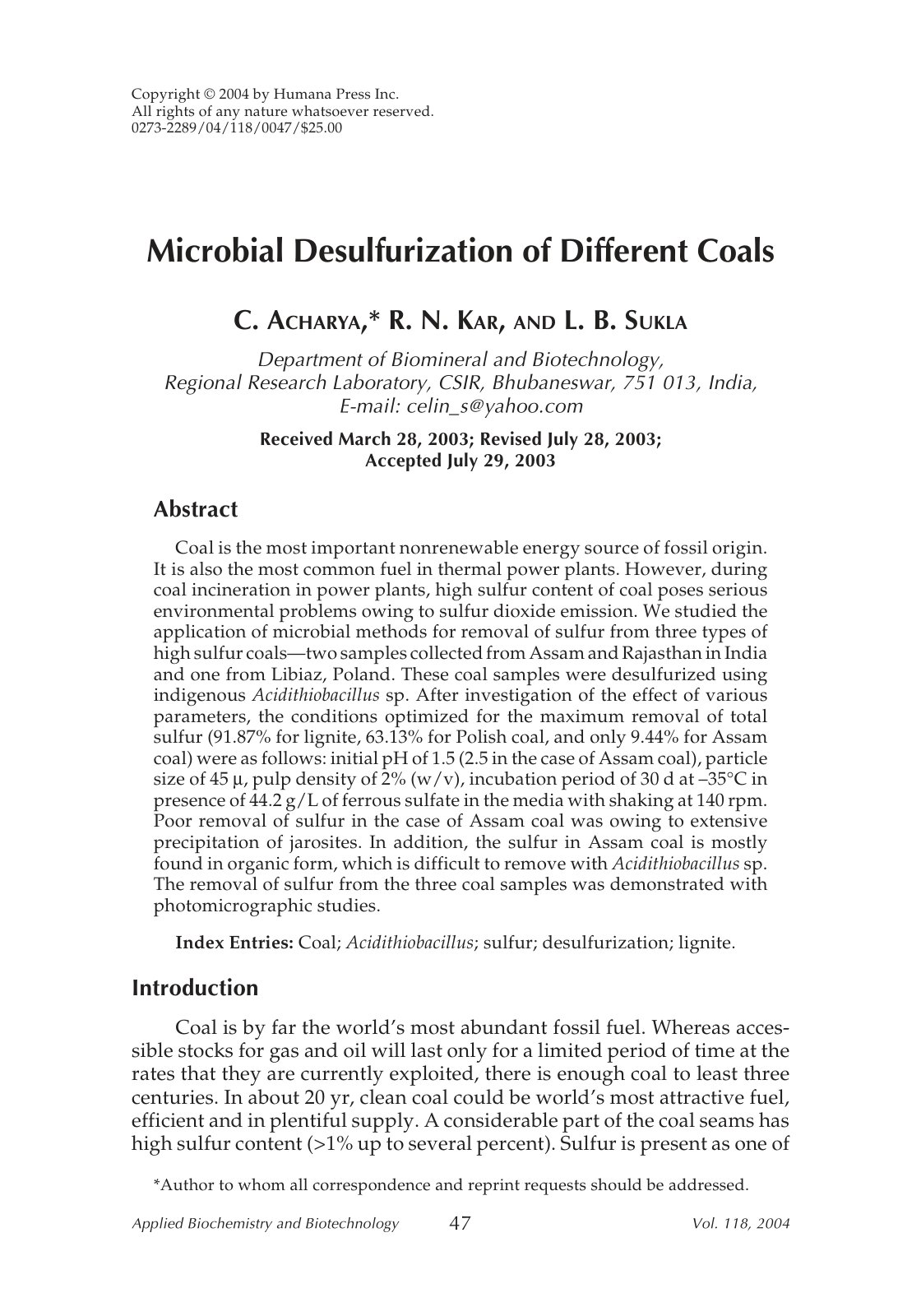 First page of Microbial desulfurization of different c