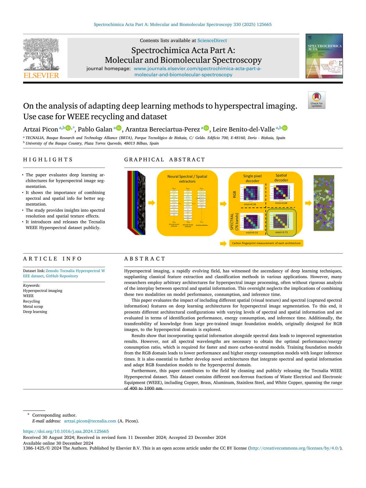 First page of On the analysis of adapting deep learning met 2025 Spectrochimica Acta Part 