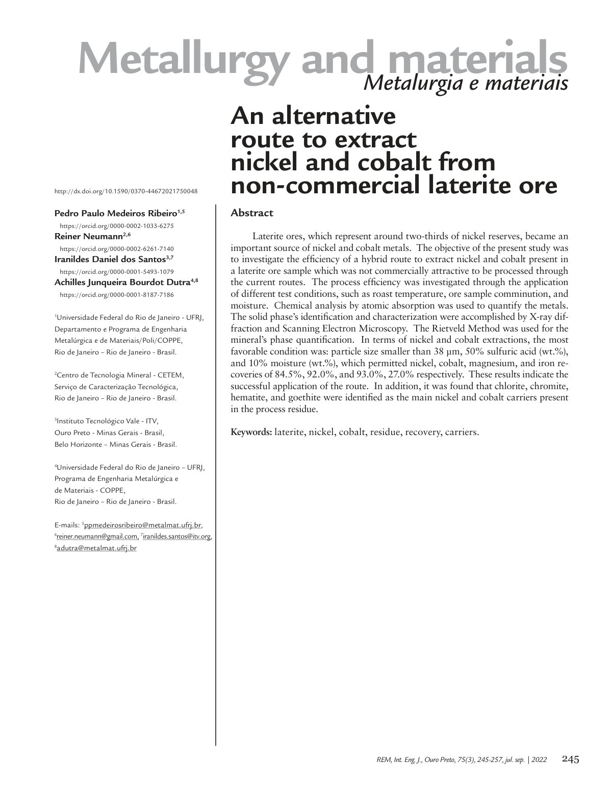 First page of An alternative route to extract nickel a