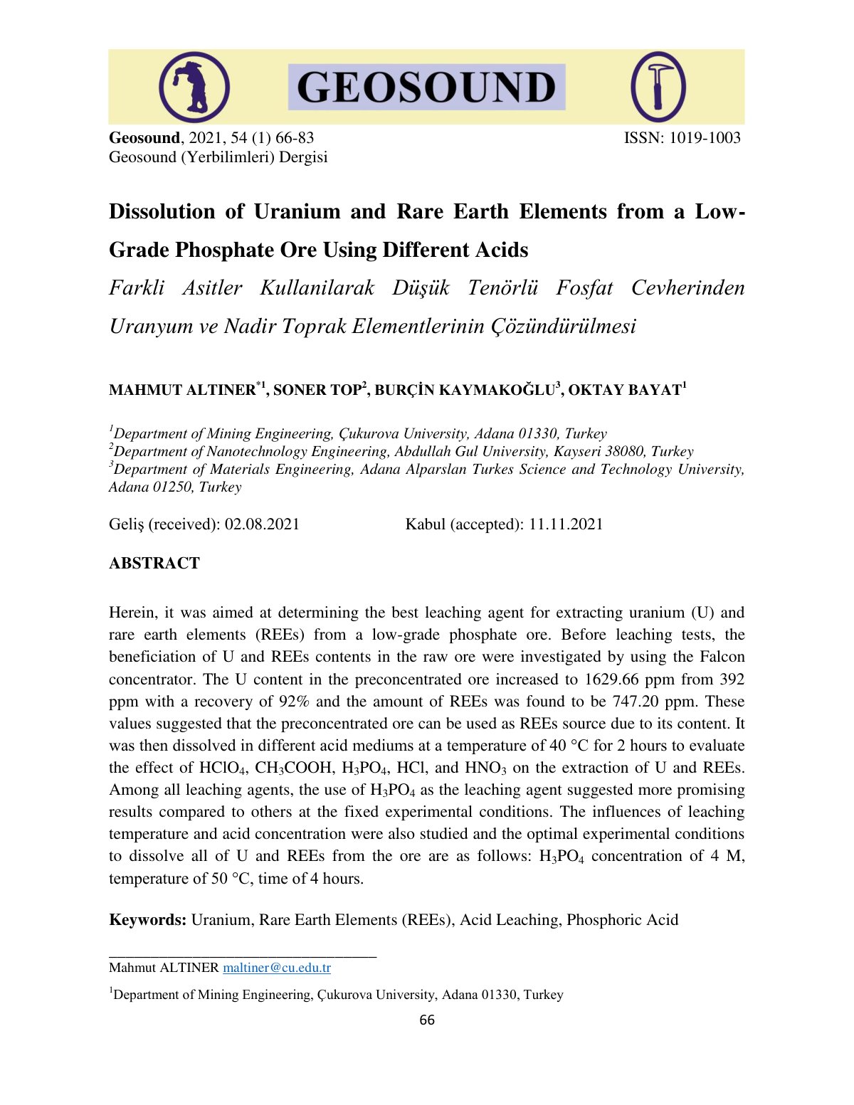 First page of Dissolution of Uranium and Rare Earth El