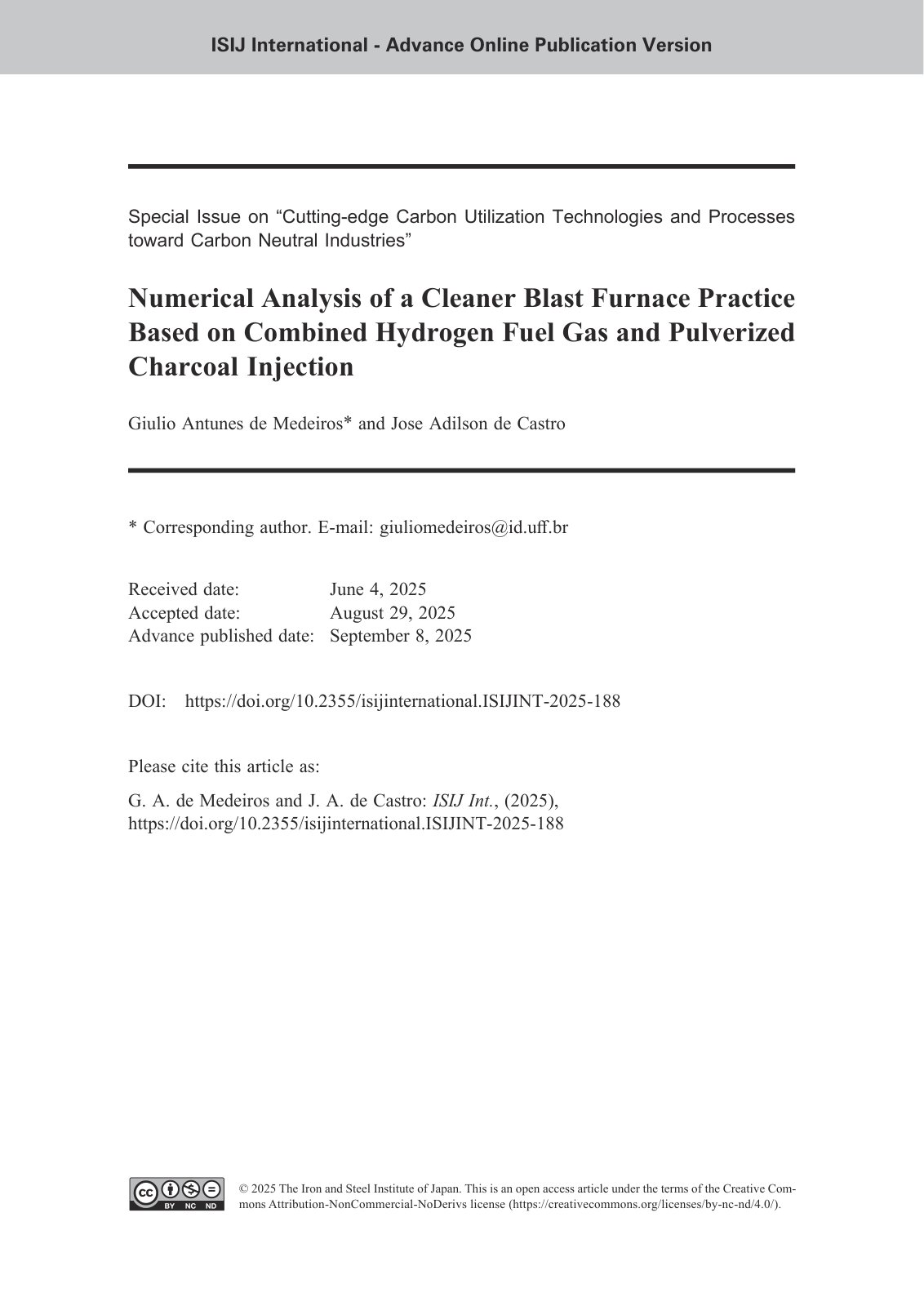 First page of Special Issue on “Cutting-edge Carbon Utilization Technologies and Processes