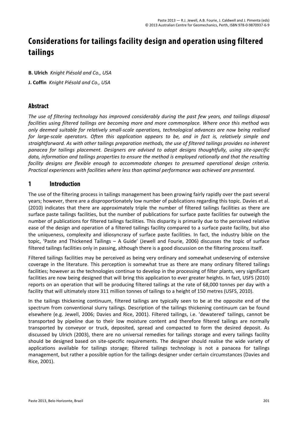 First page of Considerations for tailings facility des