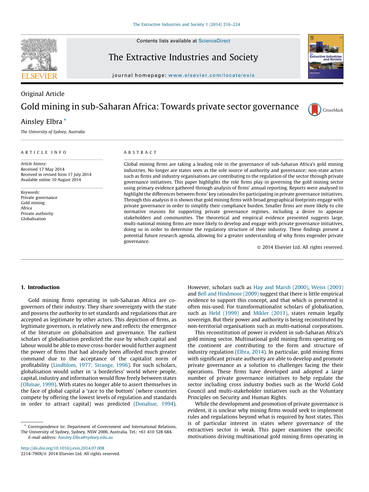 First page of Gold mining in sub Saharan Africa Toward
