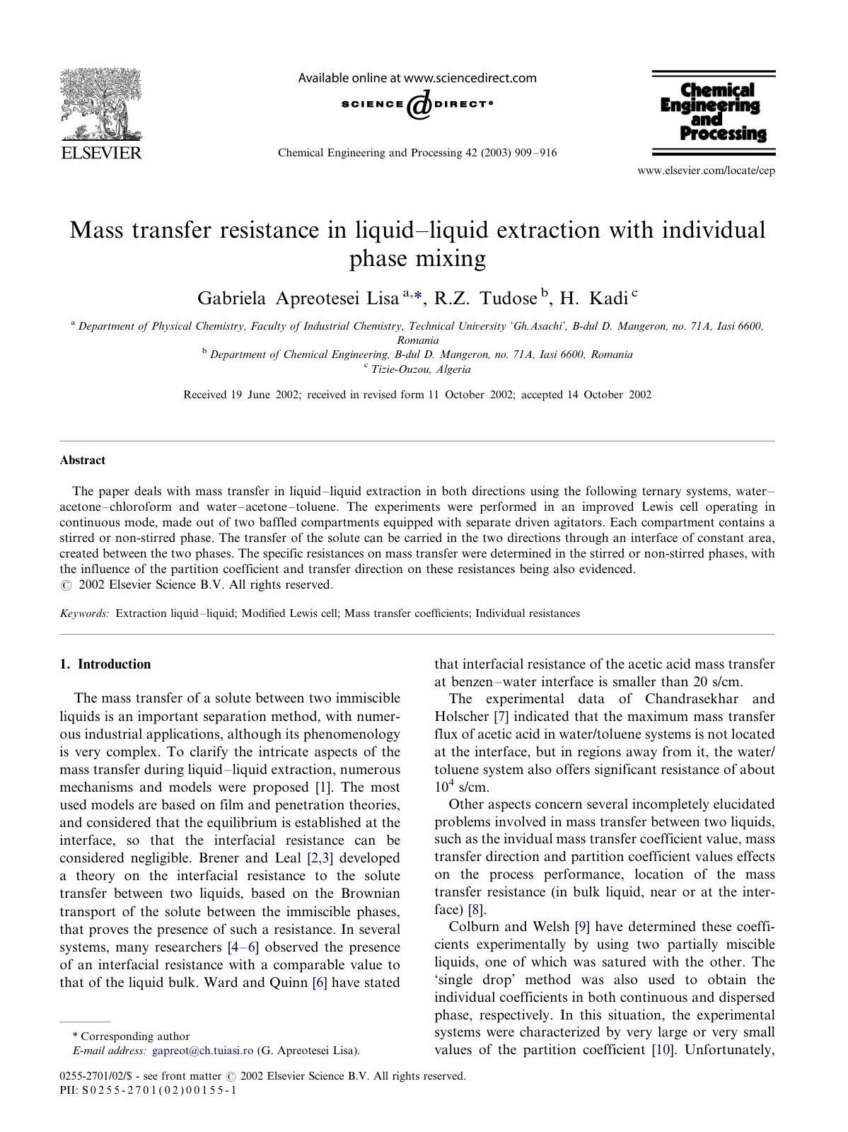 First page of Mass transfer resistance in liquid liqui