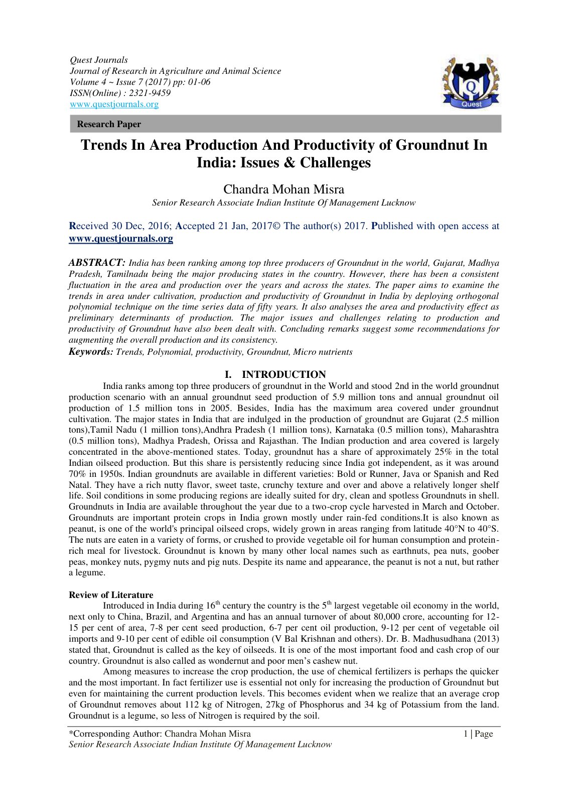 First page of Trends In Area Production And Productivi