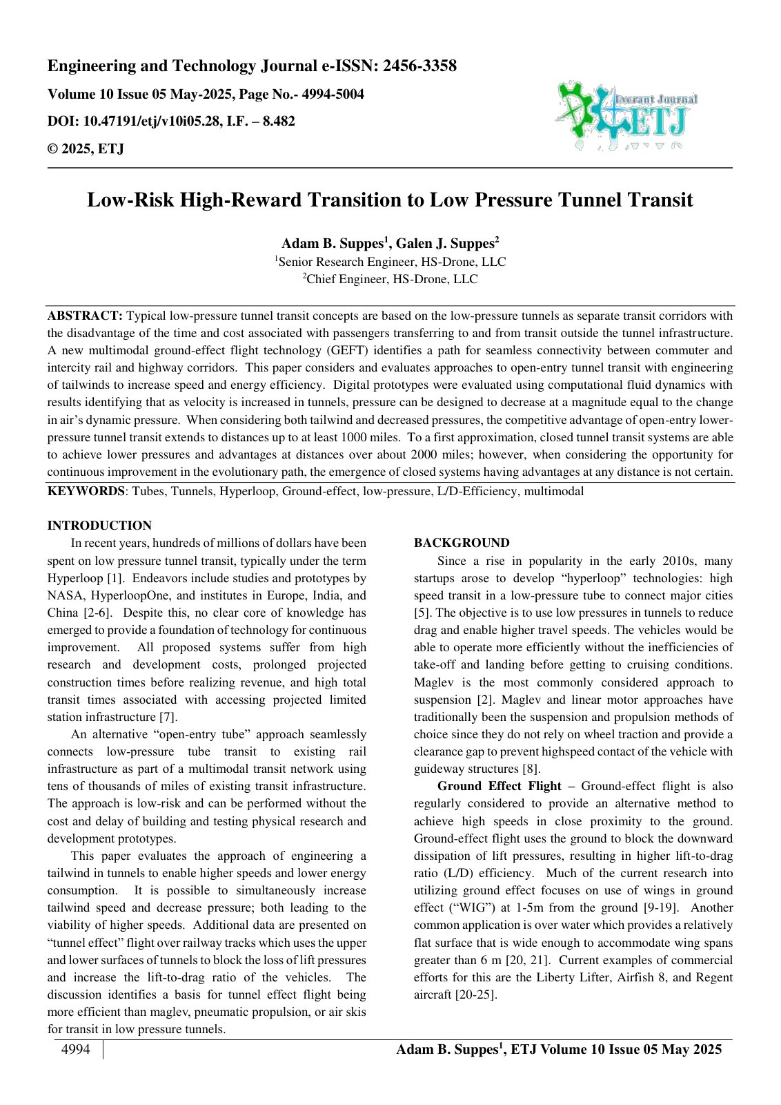 First page of Low-Risk High-Reward Transition to Low Pressure Tunnel Transit  