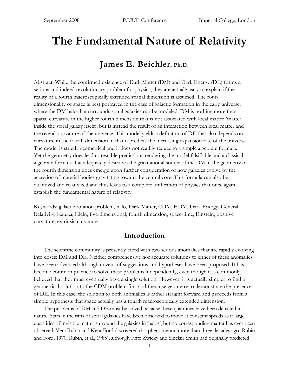 First page of The Fundamental Nature of Relativity