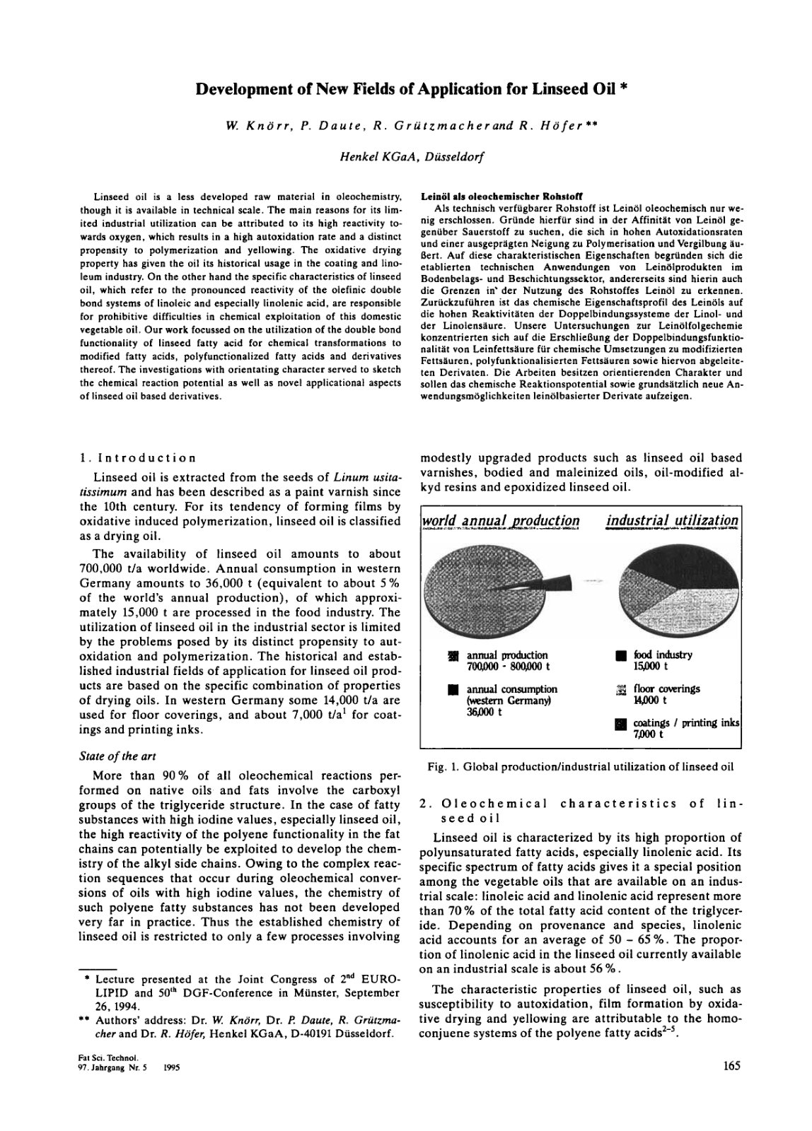 First page of Development of New Fields of Application for Linseed Oil