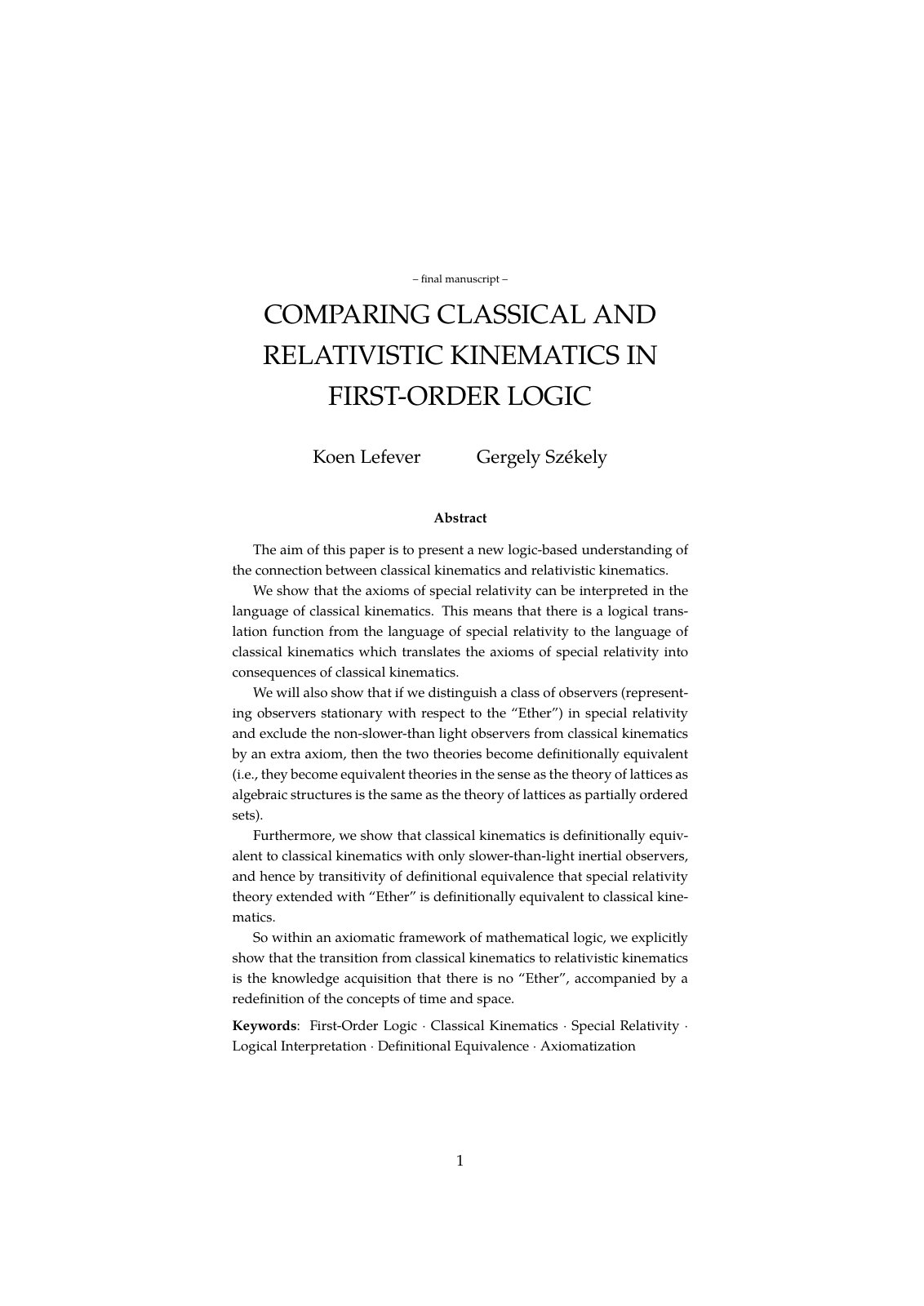 First page of Preprint Comparing Classical and Relativ