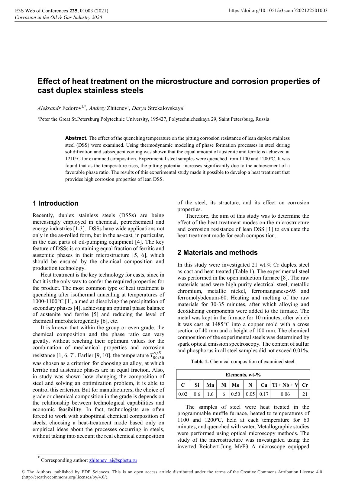 First page of Effect of heat treatment on the microstructure and corrosion properties of cast duplex stainless steels