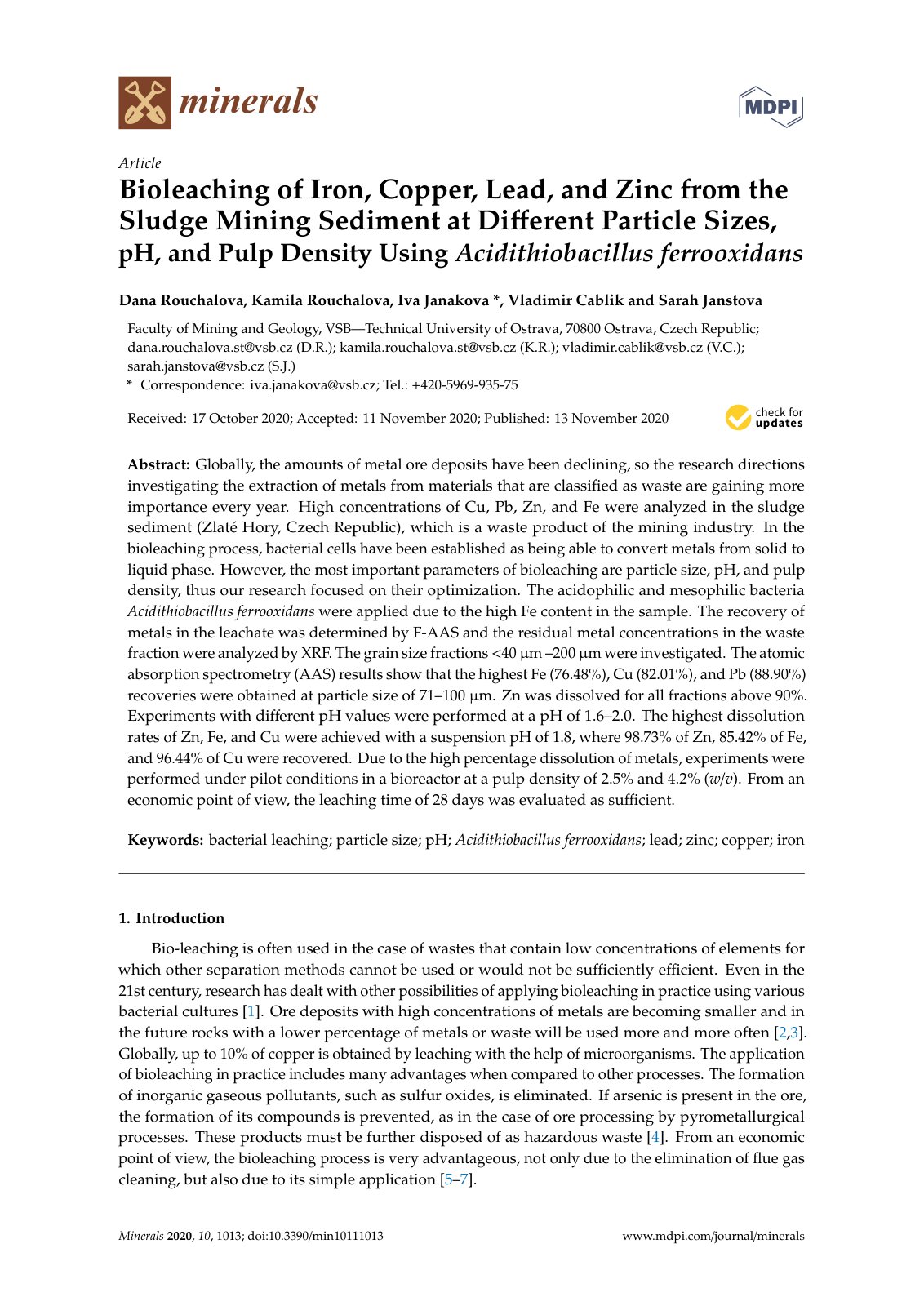 First page of 2020   Rouchalova   Bioleaching metals from mining sludge