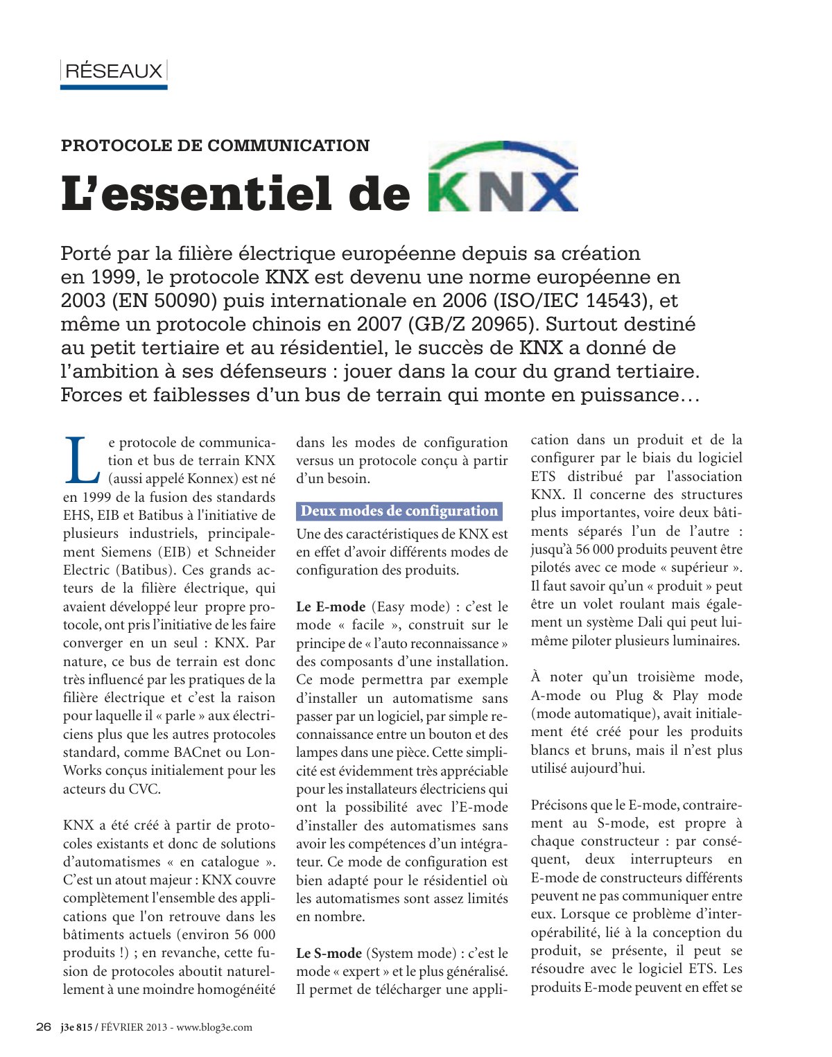 First page of Le protocole de communication et bus de terrain KNX