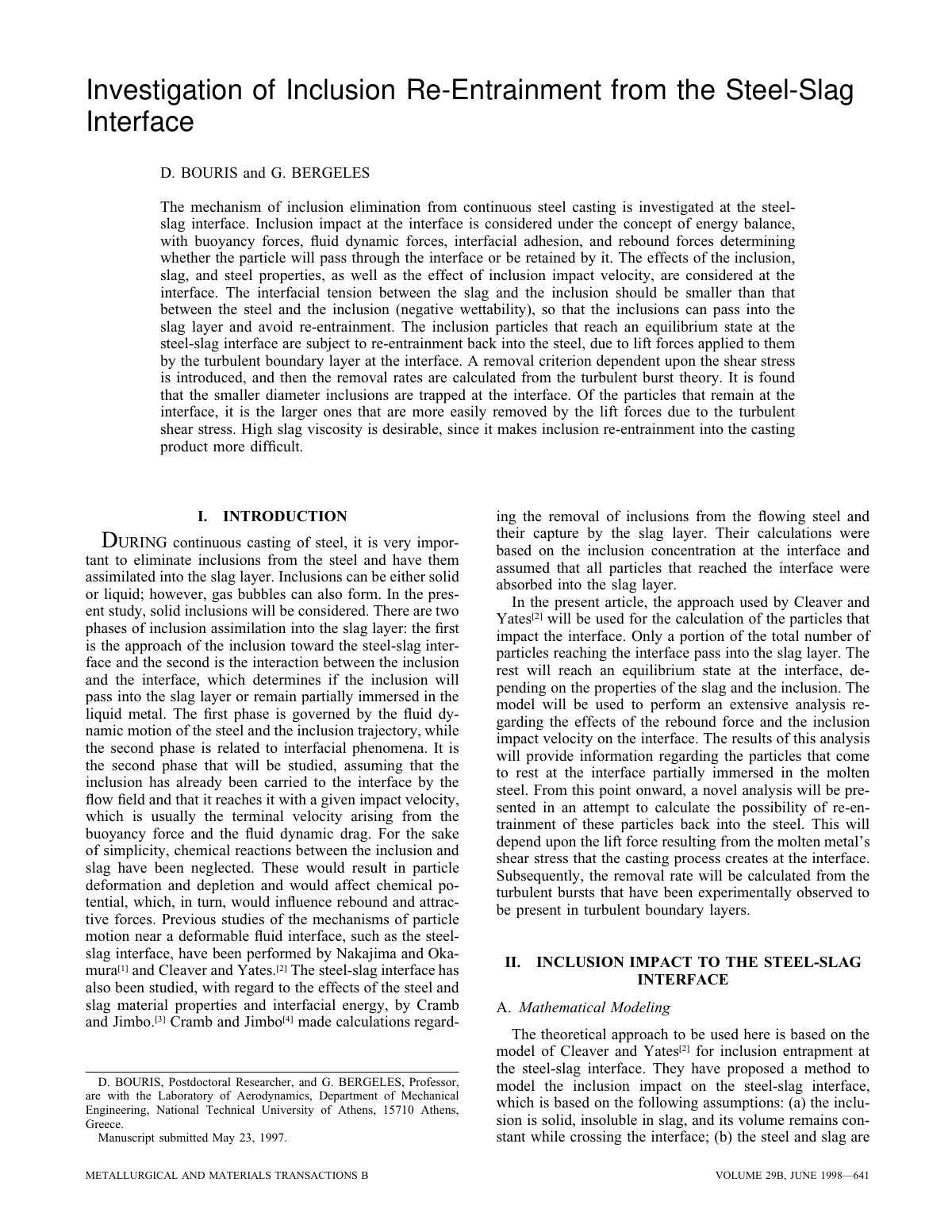 First page of Investigation of inclusion re entrainmen