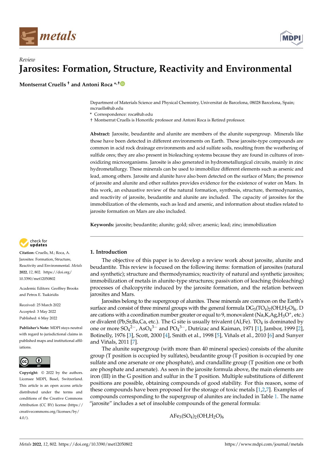 First page of Jarosites: Formation, Structure, Reactivity and Environmental