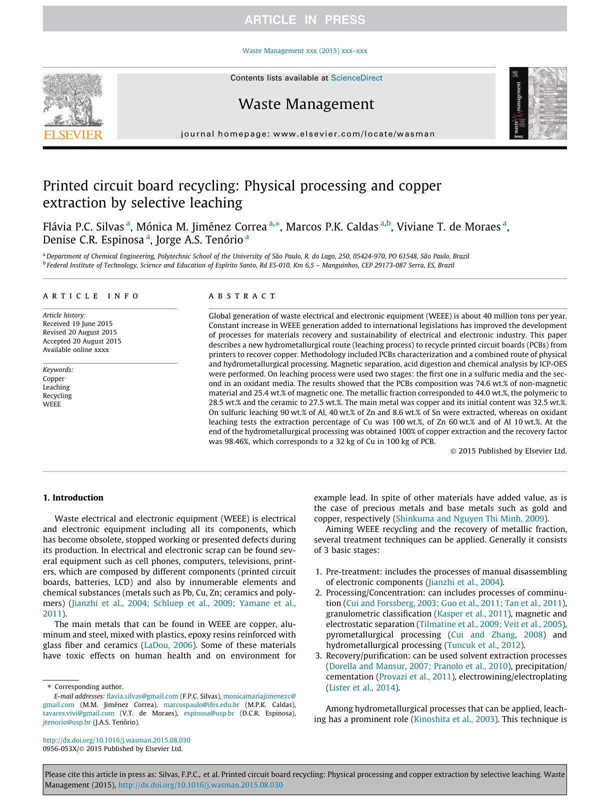 First page of Printed circuit board recycling Physical