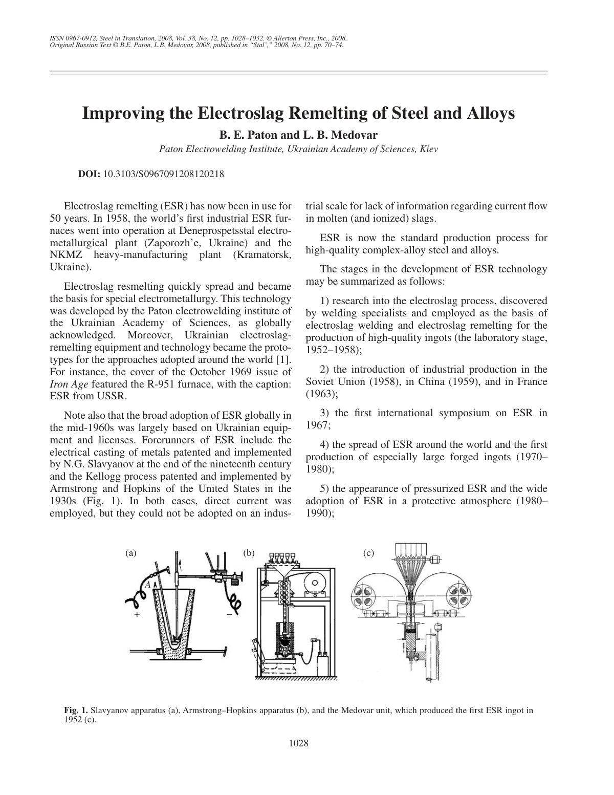 First page of Improving the electroslag remelting of s
