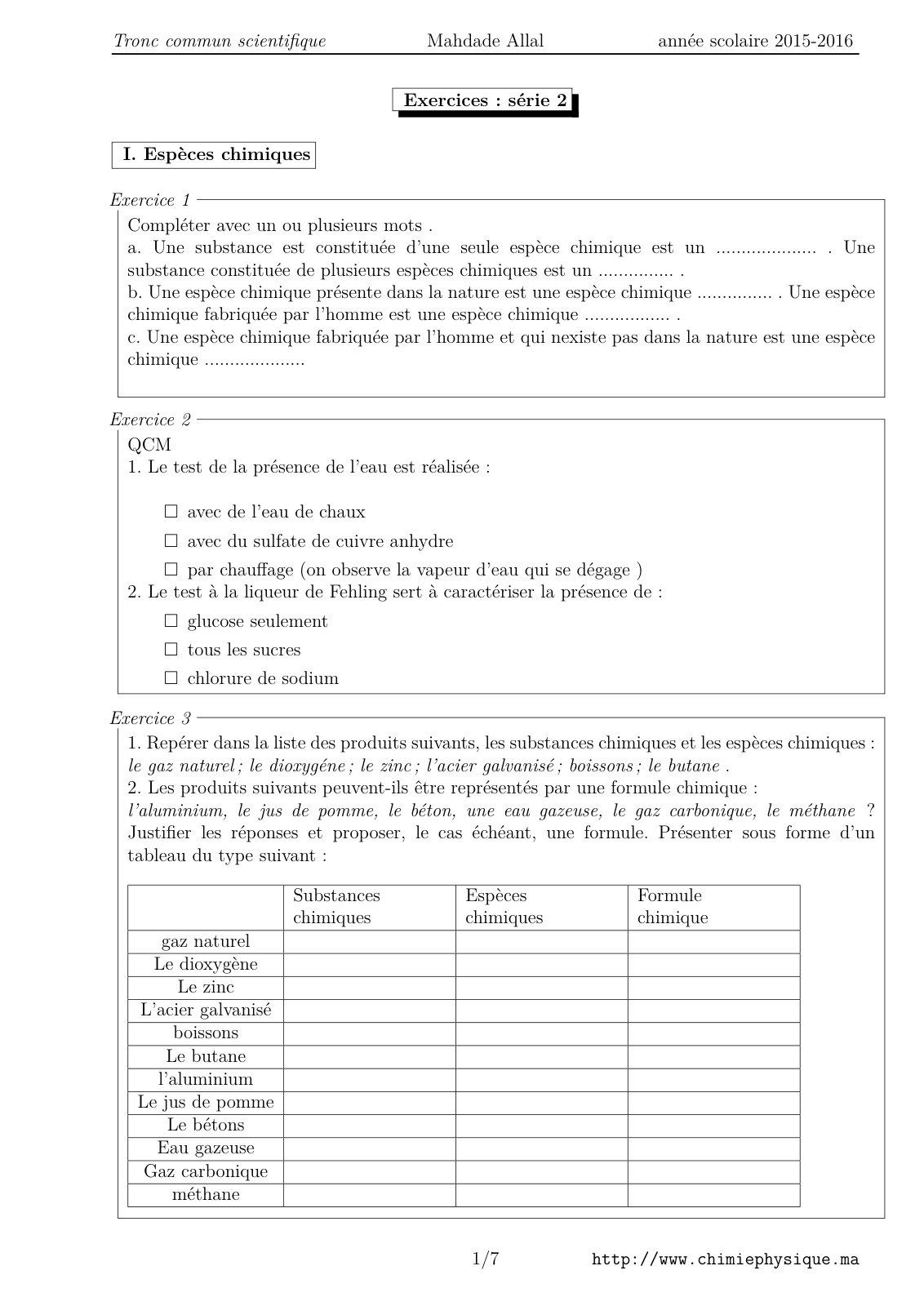 First page of Exercices Chimi Industrielle