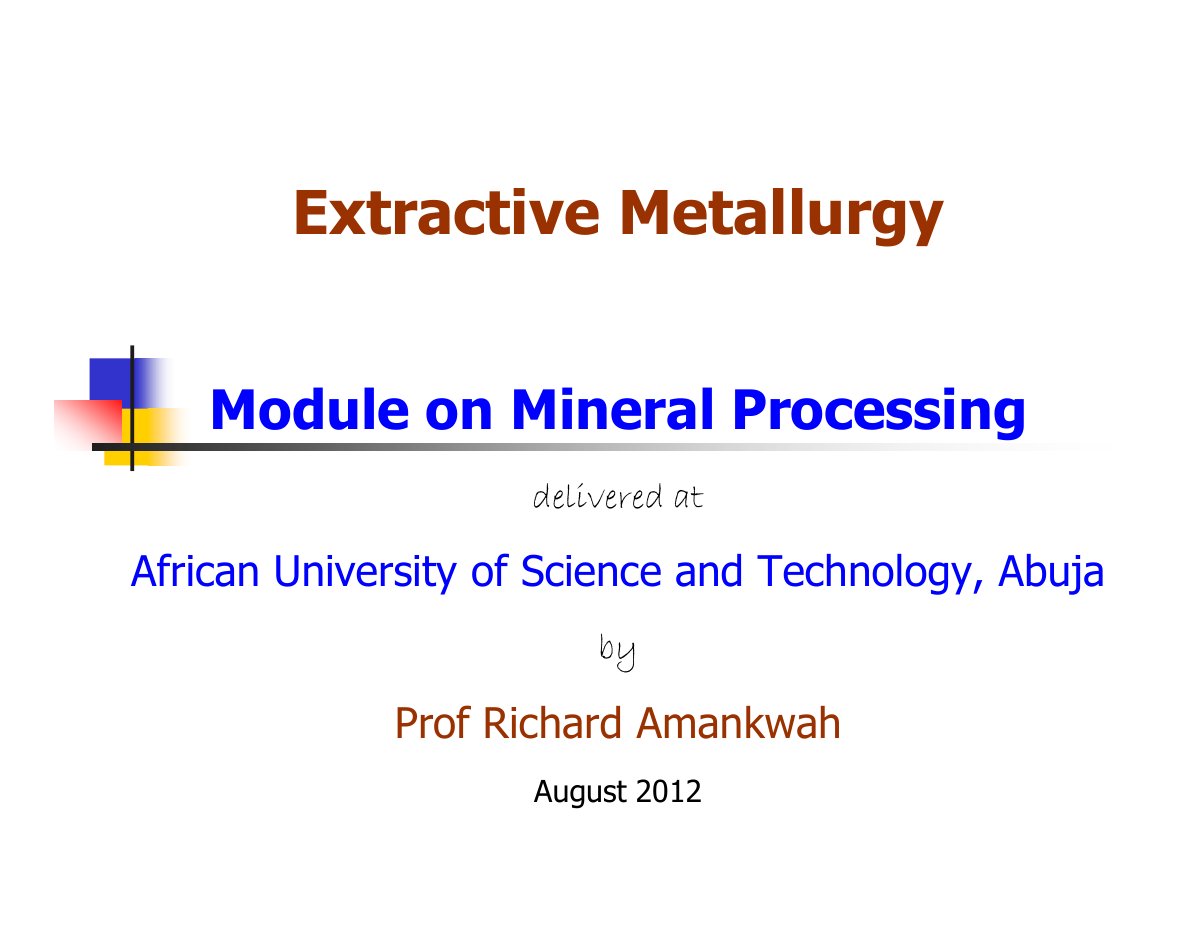 First page of 302967228 Extractive Metallurgy