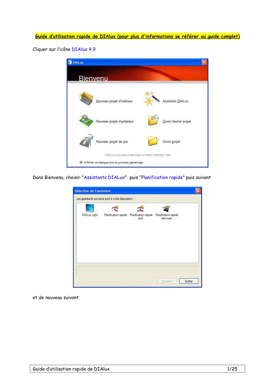 First page of guide utilisation dialux