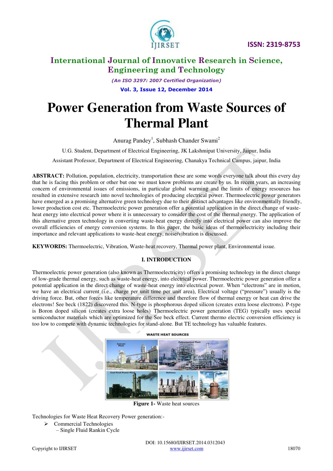 First page of Power Generation from Waste Sources of T