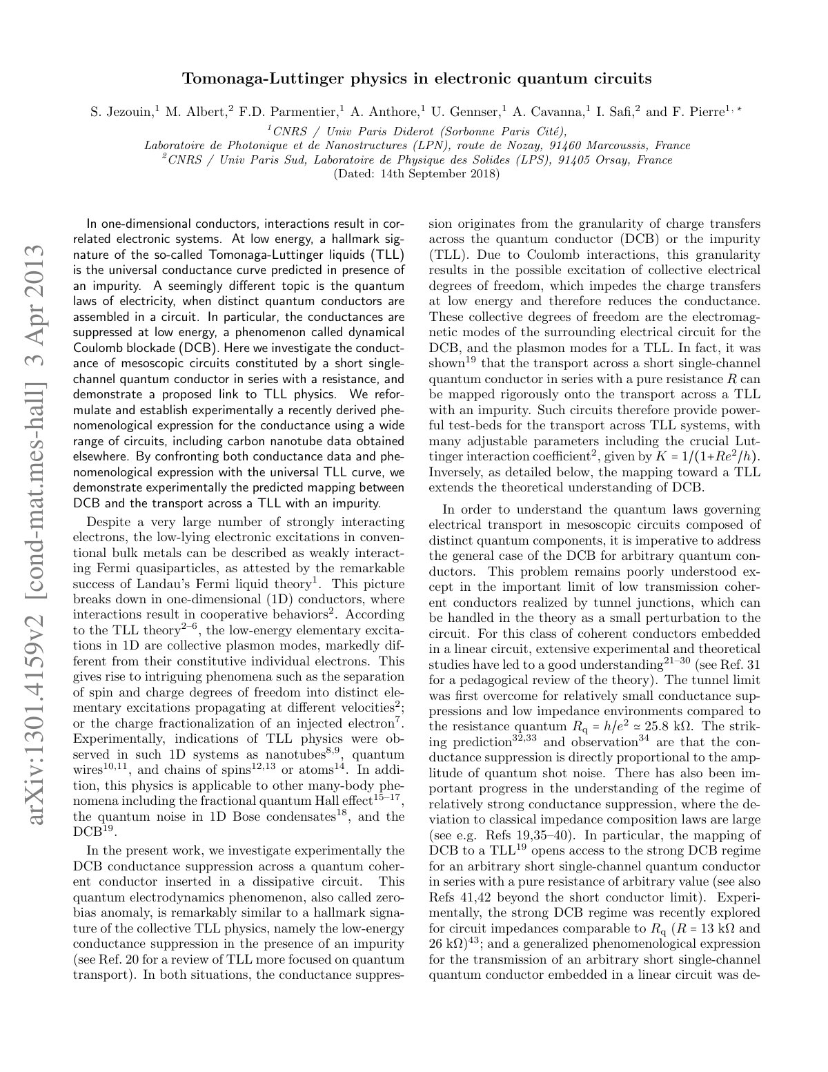 First page of Tomonaga-Luttinger physics in electronic quantum circuits