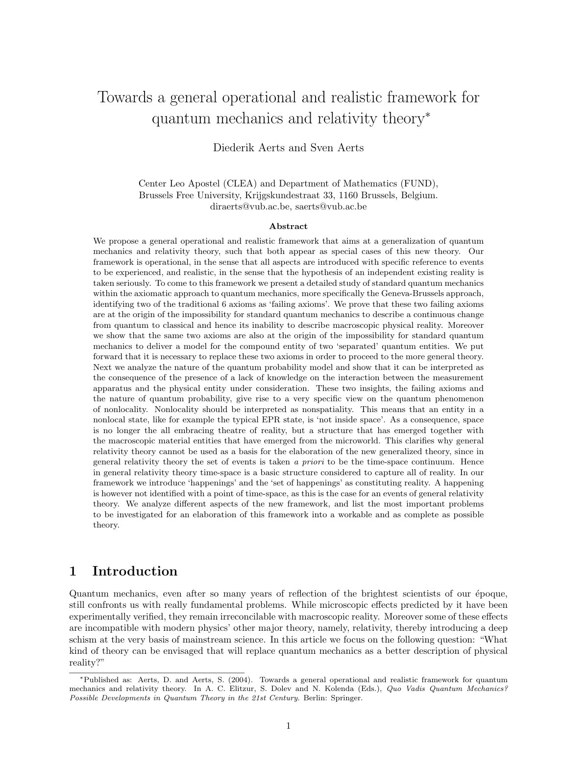 First page of Towards a General Operational and Realis