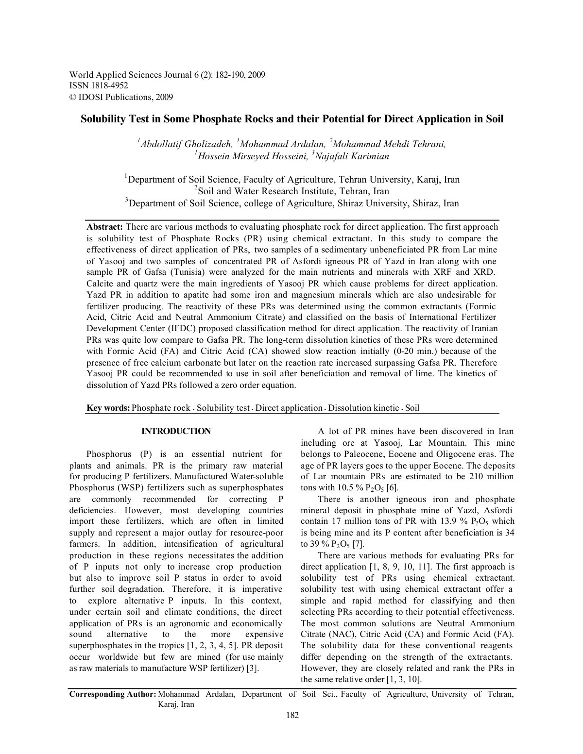 First page of Solubility test in some phosphate rocks