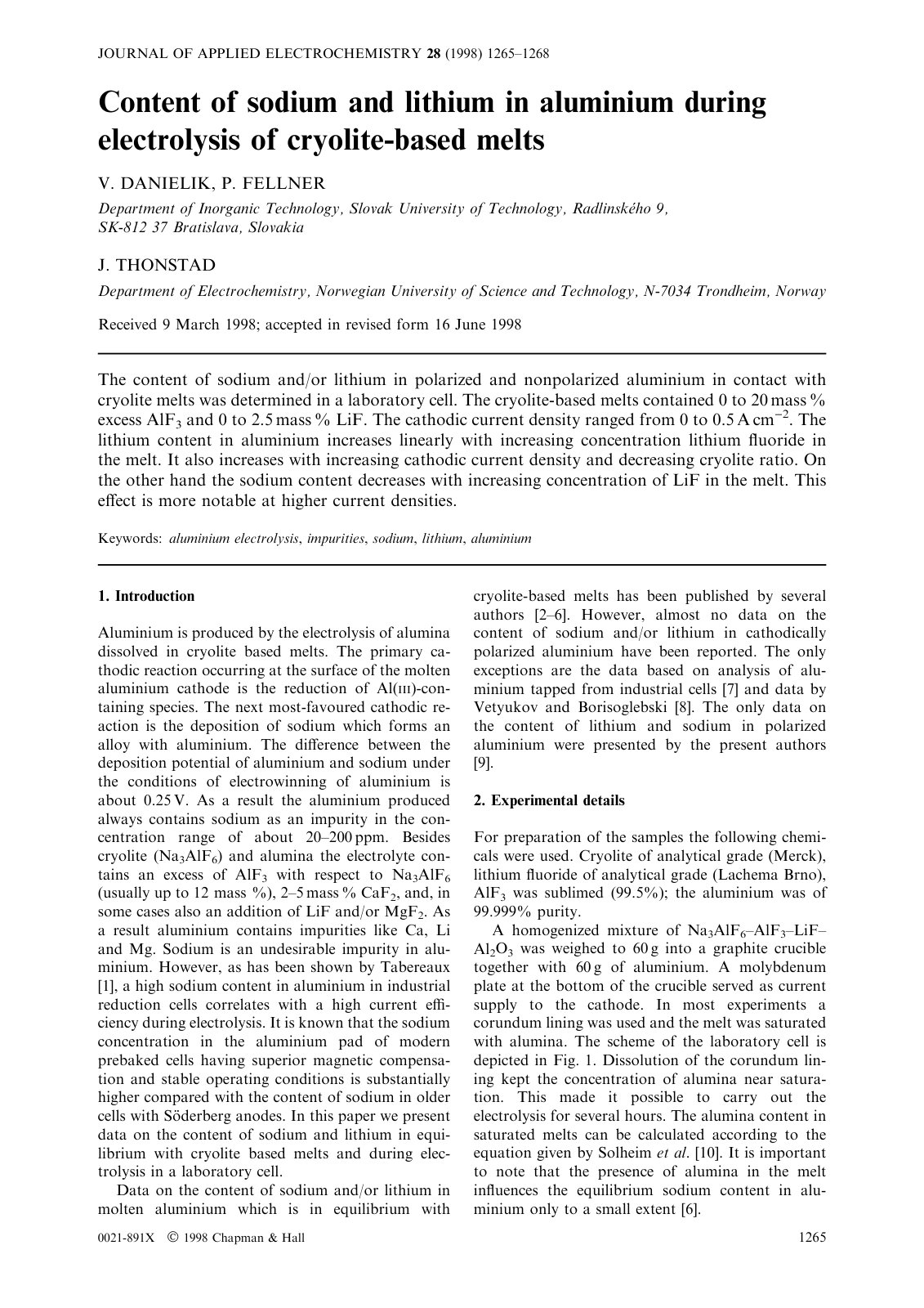 First page of Content of sodium and lithium in alumini