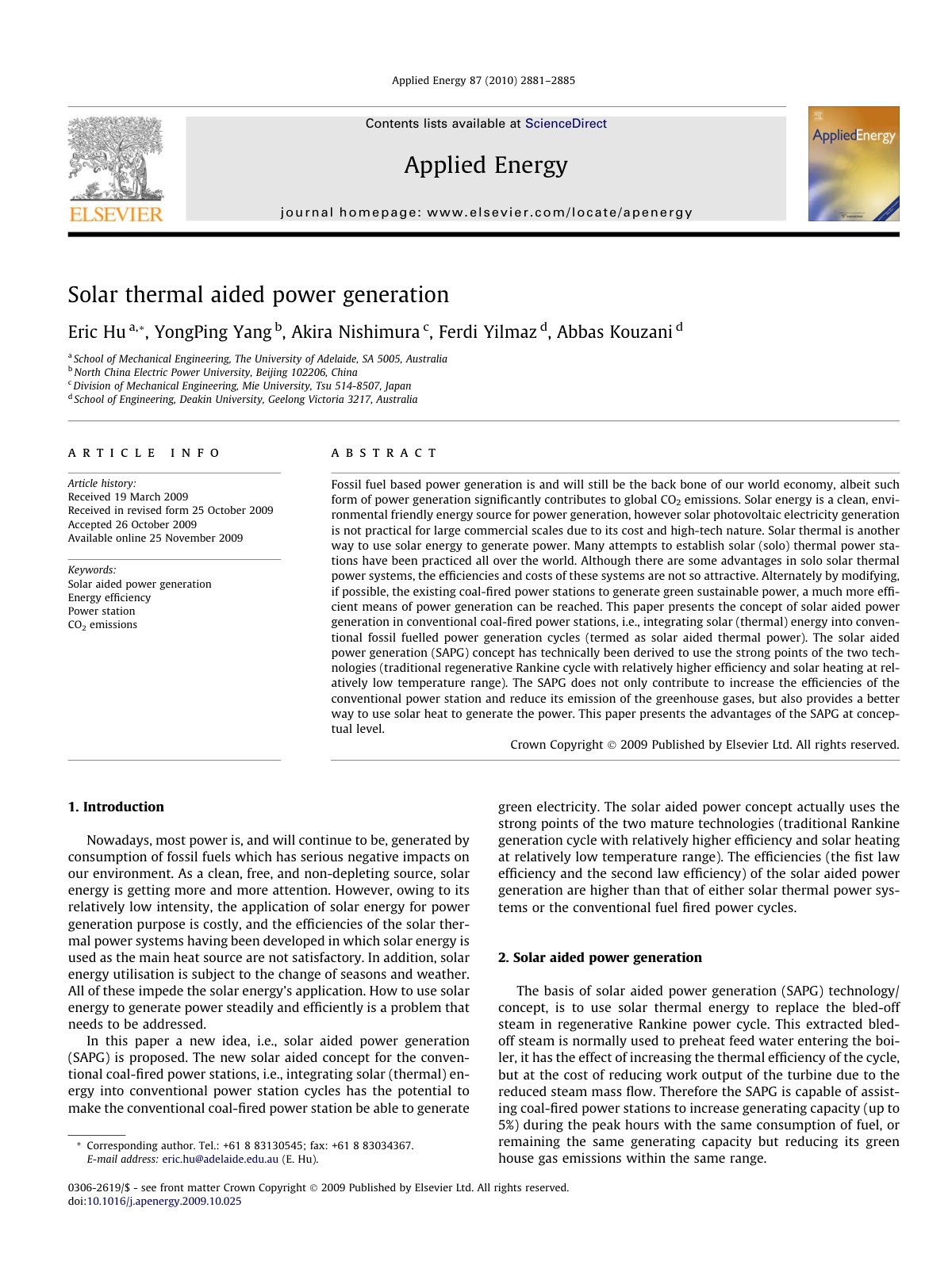 First page of Solar thermal aided power generation