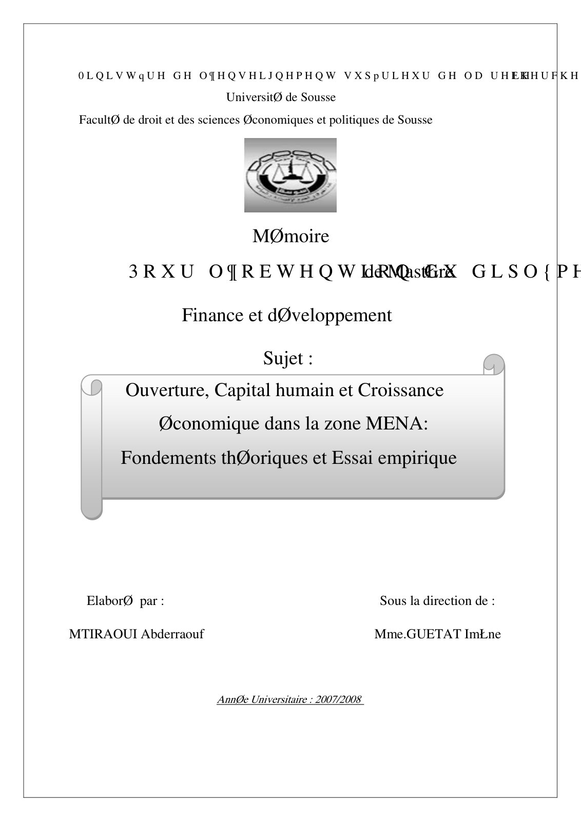 First page of Memoire de Master Abderraouf MTIRAOUI