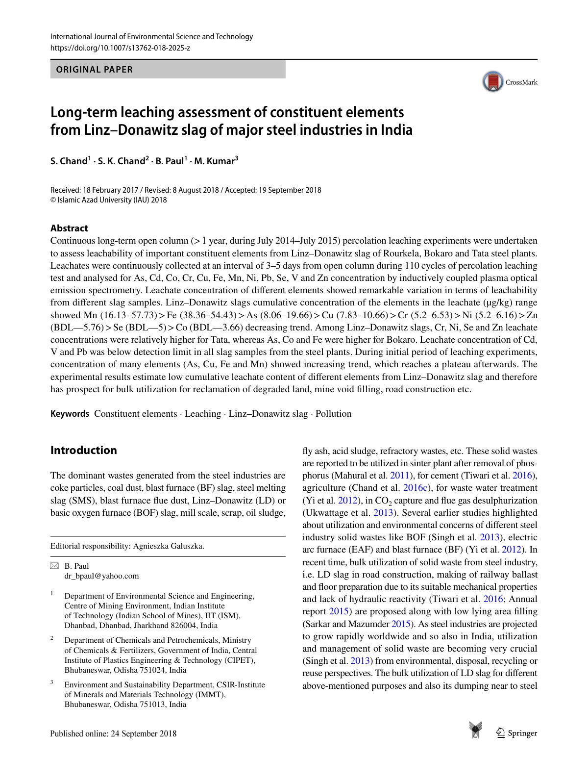 First page of Long term leaching assessment of constit