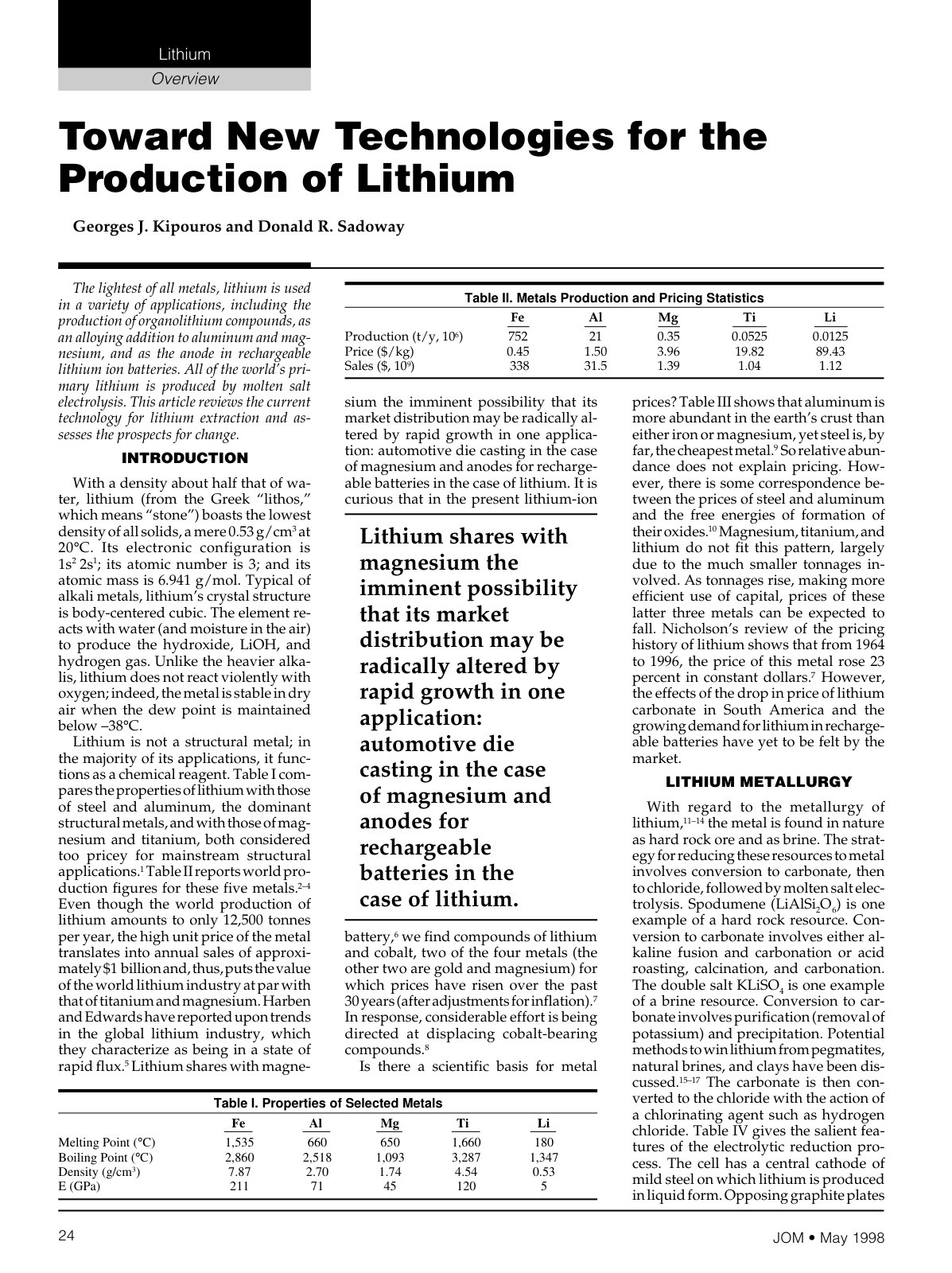 First page of Toward New Technologies for the producti