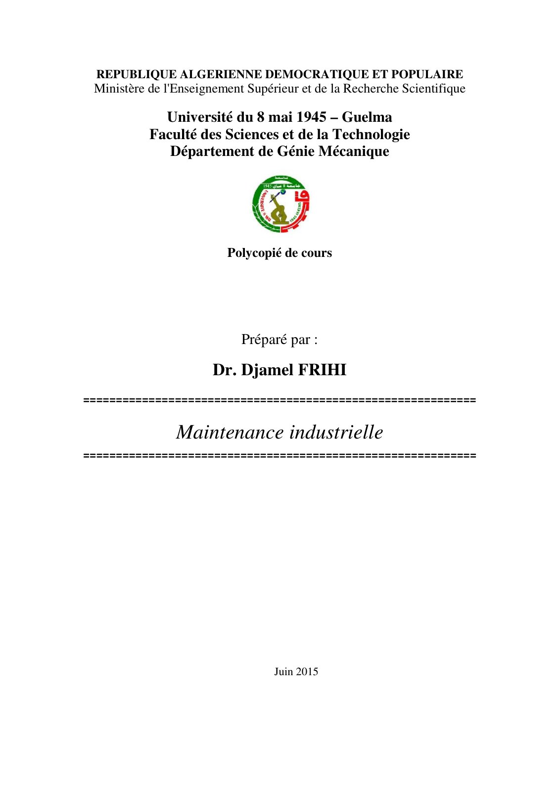 First page of Cours FRIHI Djamel