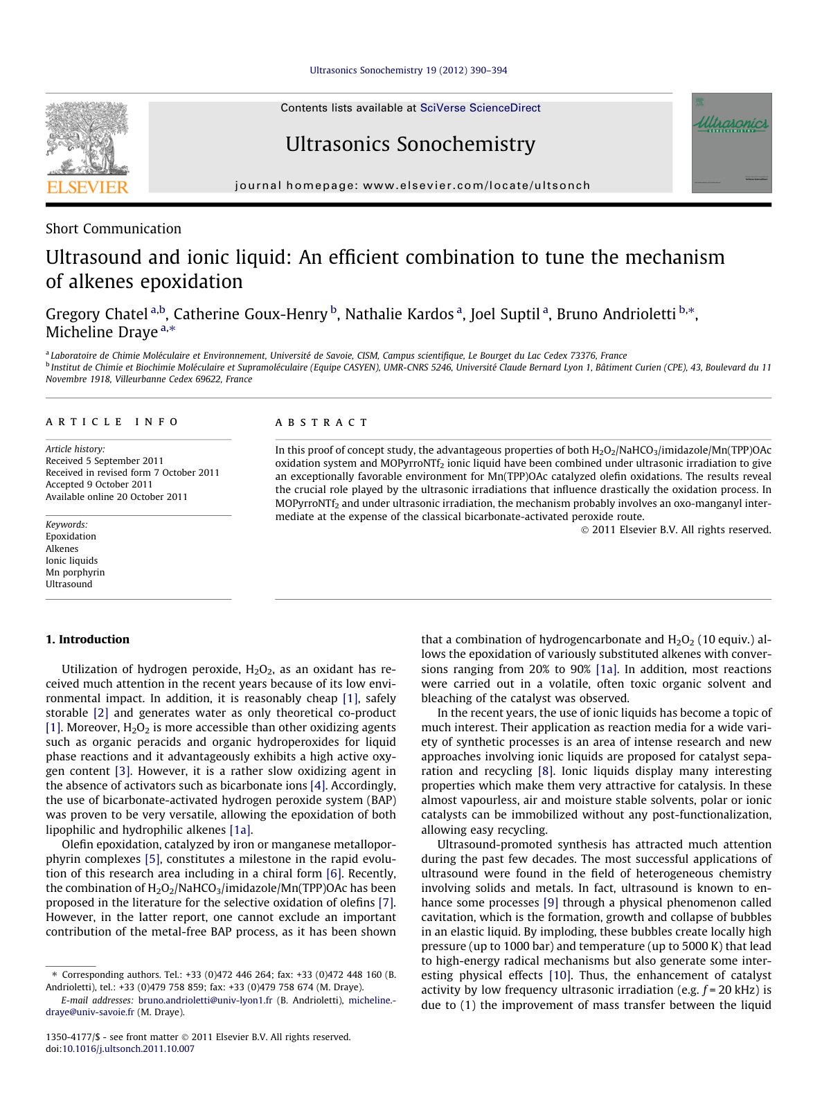 First page of Ultrasound and ionic liquid An efficient