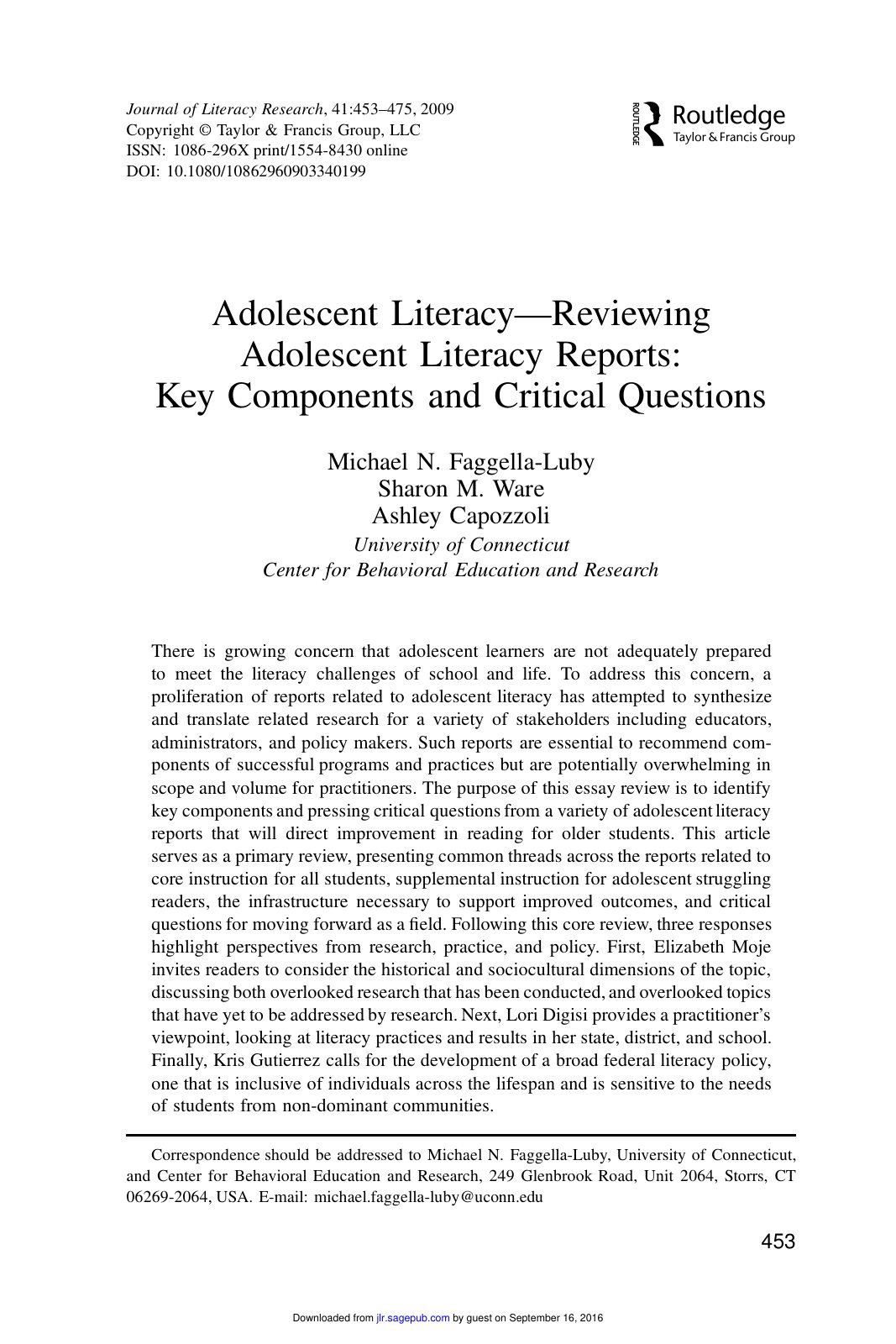 First page of Adolescent Literacy Reviewing Adolescent